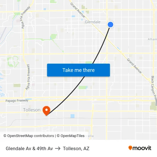 Glendale Av & 49th Av to Tolleson, AZ map