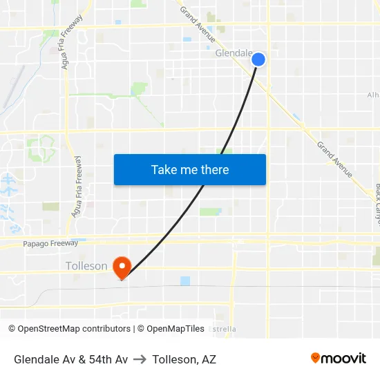 Glendale Av & 54th Av to Tolleson, AZ map