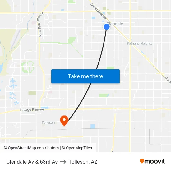 Glendale Av & 63rd Av to Tolleson, AZ map