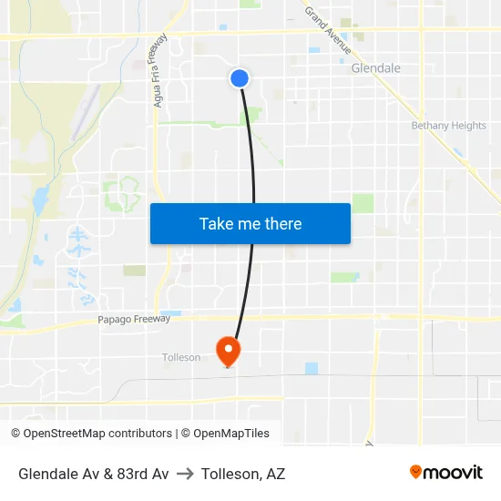 Glendale Av & 83rd Av to Tolleson, AZ map