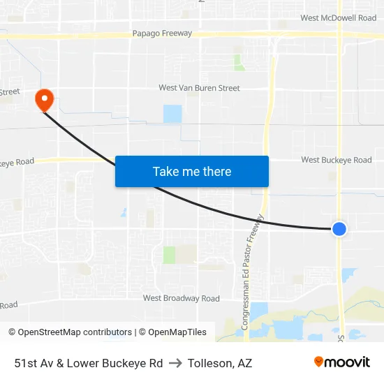 51st Av & Lower Buckeye Rd to Tolleson, AZ map