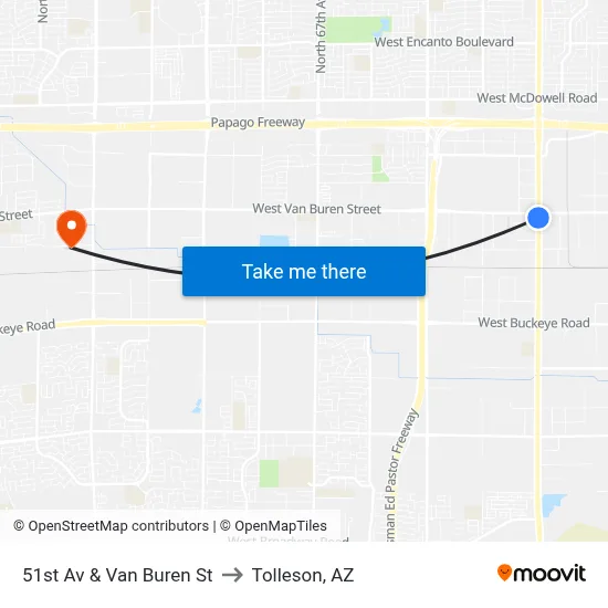 51st Av & Van Buren St to Tolleson, AZ map