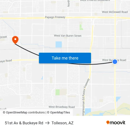 51st Av & Buckeye Rd to Tolleson, AZ map