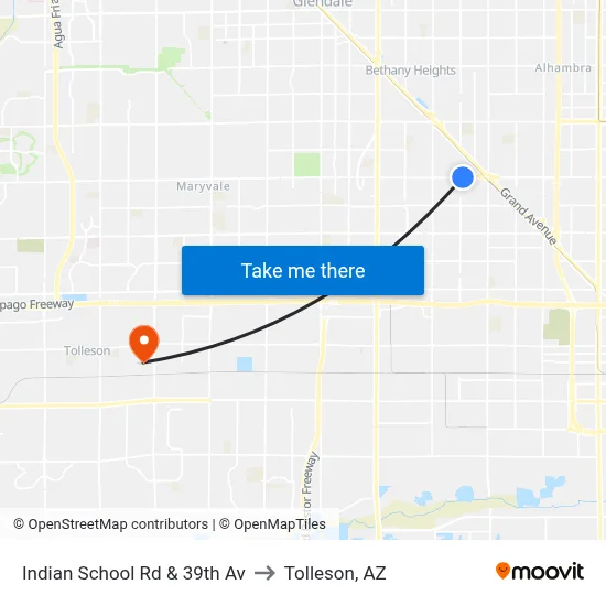 Indian School Rd & 39th Av to Tolleson, AZ map