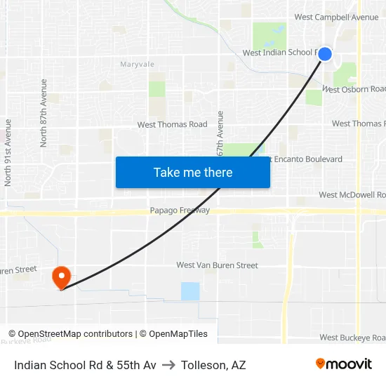 Indian School Rd & 55th Av to Tolleson, AZ map