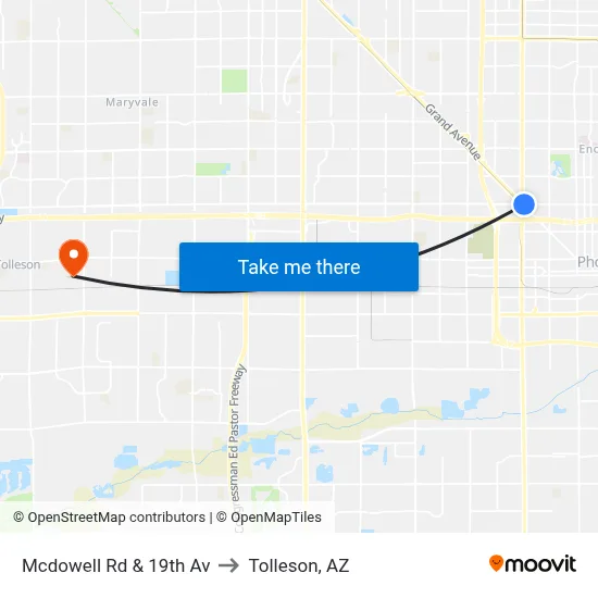Mcdowell Rd & 19th Av to Tolleson, AZ map