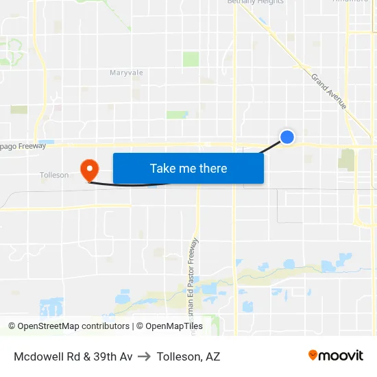 Mcdowell Rd & 39th Av to Tolleson, AZ map