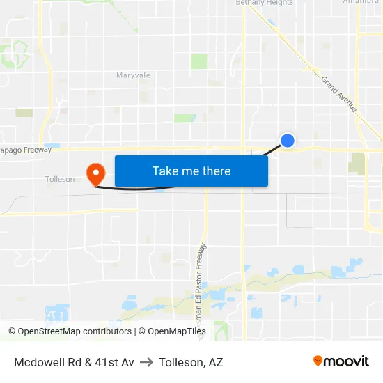 Mcdowell Rd & 41st Av to Tolleson, AZ map