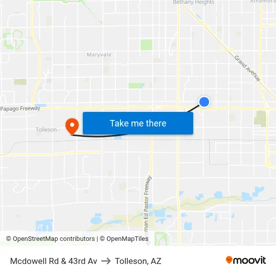 Mcdowell Rd & 43rd Av to Tolleson, AZ map
