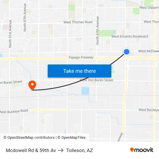 Mcdowell Rd & 59th Av to Tolleson, AZ map