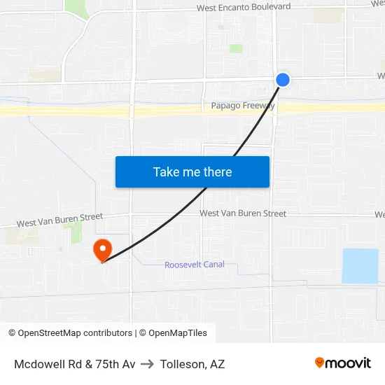 Mcdowell Rd & 75th Av to Tolleson, AZ map