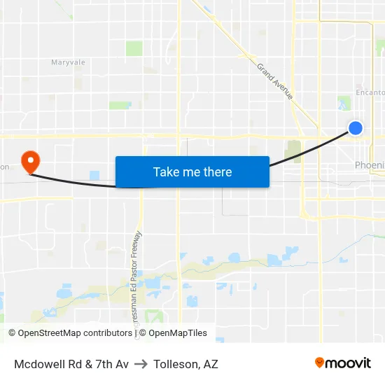 Mcdowell Rd & 7th Av to Tolleson, AZ map