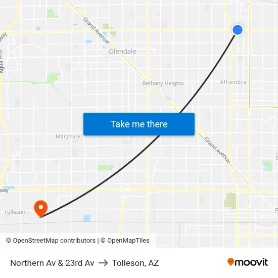 Northern Av & 23rd Av to Tolleson, AZ map