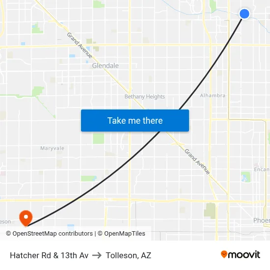 Hatcher Rd & 13th Av to Tolleson, AZ map