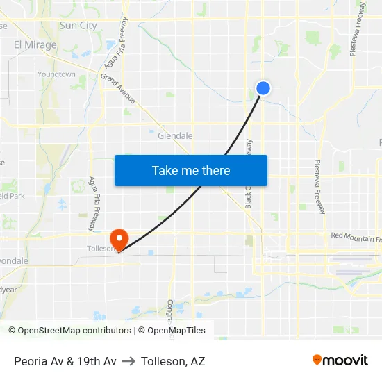 Peoria Av & 19th Av to Tolleson, AZ map
