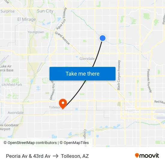 Peoria Av & 43rd Av to Tolleson, AZ map