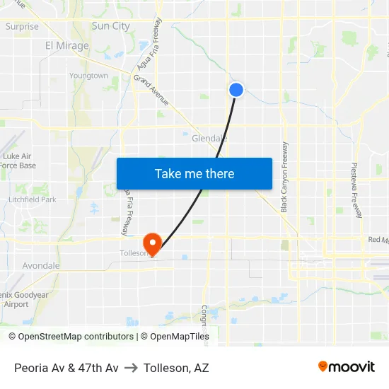Peoria Av & 47th Av to Tolleson, AZ map