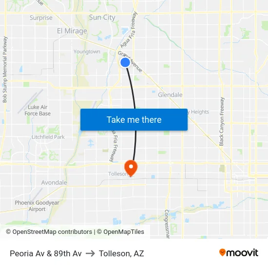 Peoria Av & 89th Av to Tolleson, AZ map