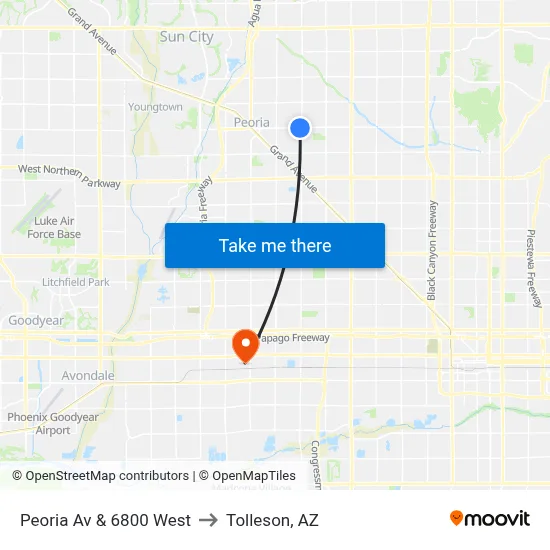 Peoria Av & 6800 West to Tolleson, AZ map
