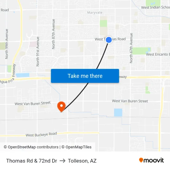 Thomas Rd & 72nd Dr to Tolleson, AZ map