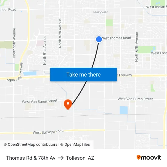 Thomas Rd & 78th Av to Tolleson, AZ map