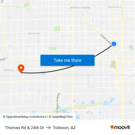 Thomas Rd & 24th Dr to Tolleson, AZ map