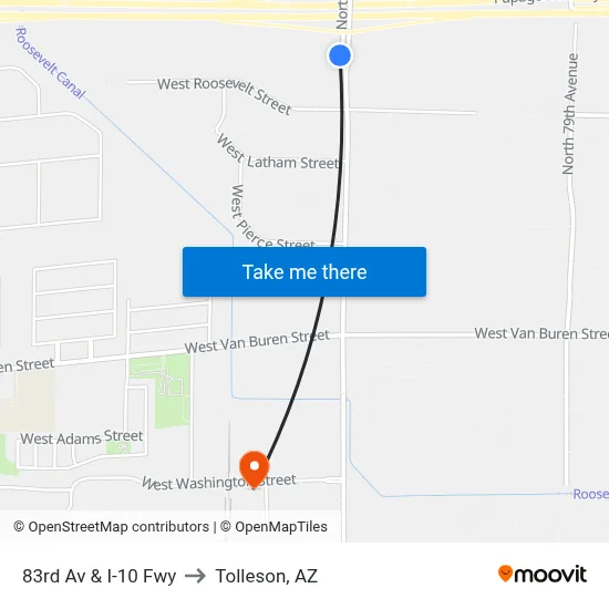 83rd Av & I-10 Fwy to Tolleson, AZ map