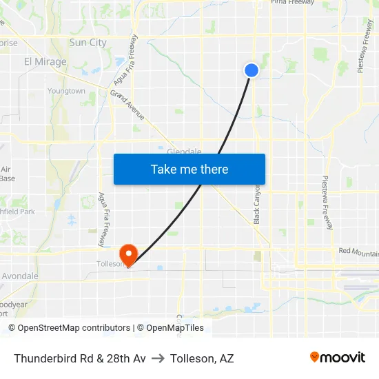 Thunderbird Rd & 28th Av to Tolleson, AZ map