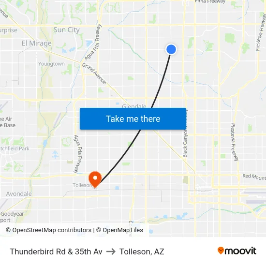 Thunderbird Rd & 35th Av to Tolleson, AZ map