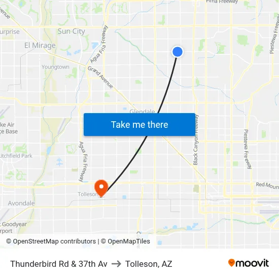 Thunderbird Rd & 37th Av to Tolleson, AZ map