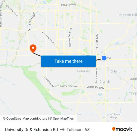 University Dr & Extension Rd to Tolleson, AZ map