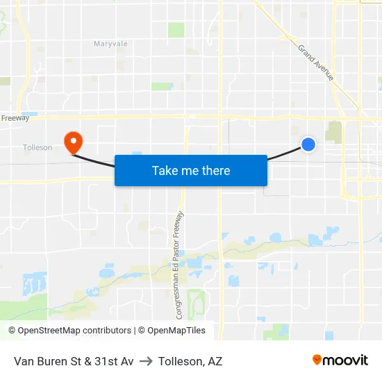 Van Buren St & 31st Av to Tolleson, AZ map