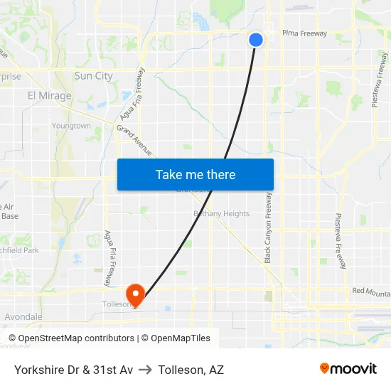 Yorkshire Dr & 31st Av to Tolleson, AZ map