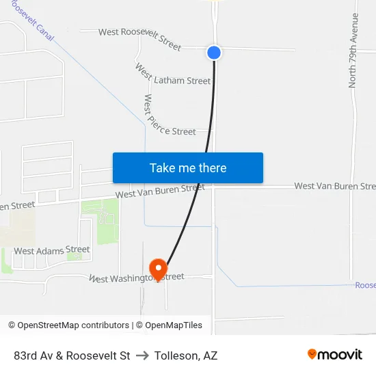 83rd Av & Roosevelt St to Tolleson, AZ map