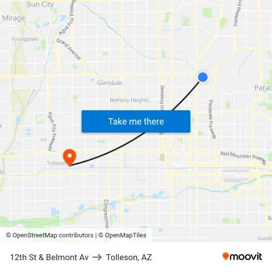 12th St & Belmont Av to Tolleson, AZ map