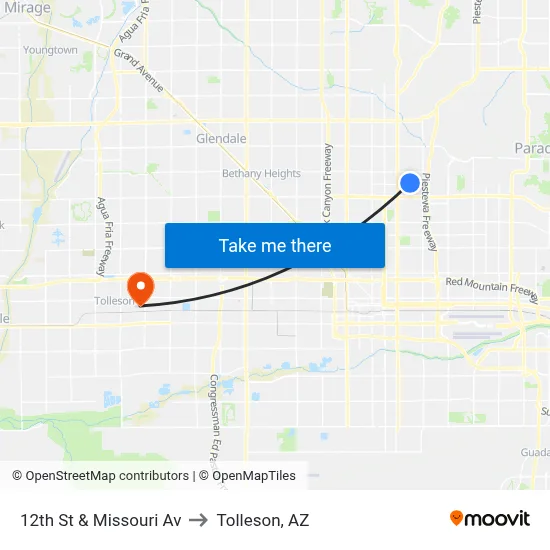 12th St & Missouri Av to Tolleson, AZ map
