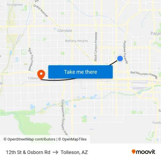 12th St & Osborn Rd to Tolleson, AZ map