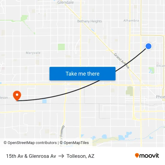 15th Av & Glenrosa Av to Tolleson, AZ map