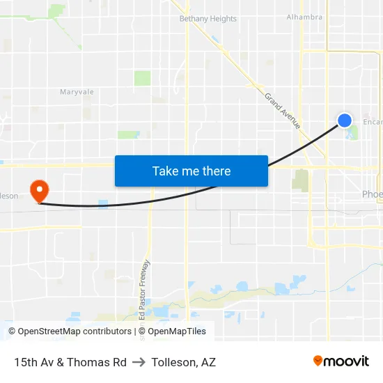 15th Av & Thomas Rd to Tolleson, AZ map