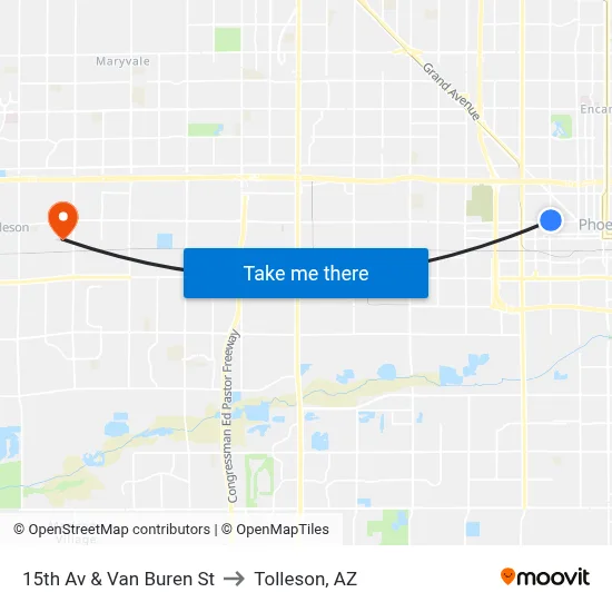 15th Av & Van Buren St to Tolleson, AZ map
