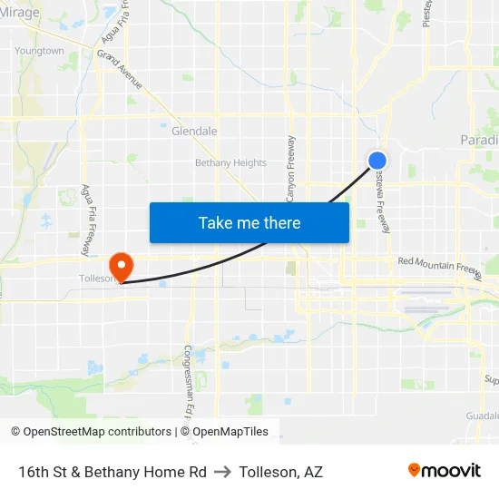 16th St & Bethany Home Rd to Tolleson, AZ map