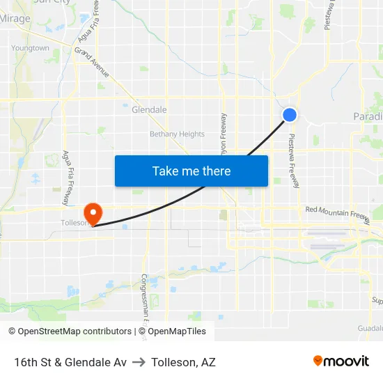 16th St & Glendale Av to Tolleson, AZ map