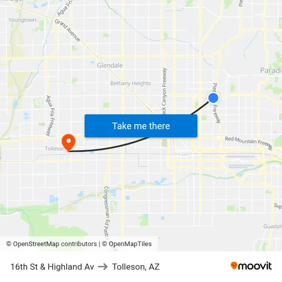 16th St & Highland Av to Tolleson, AZ map
