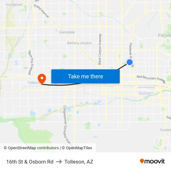 16th St & Osborn Rd to Tolleson, AZ map