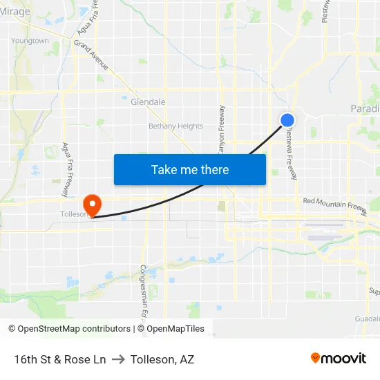 16th St & Rose Ln to Tolleson, AZ map