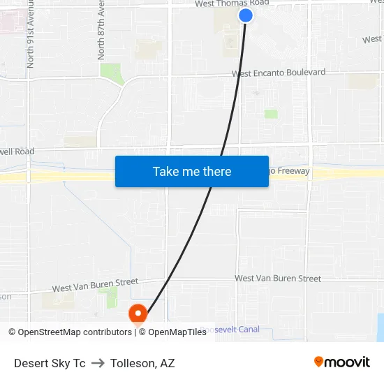 Desert Sky Tc to Tolleson, AZ map