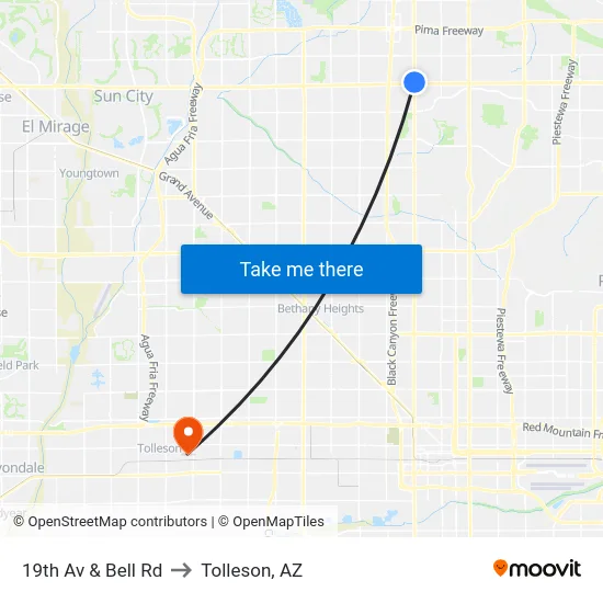19th Av & Bell Rd to Tolleson, AZ map