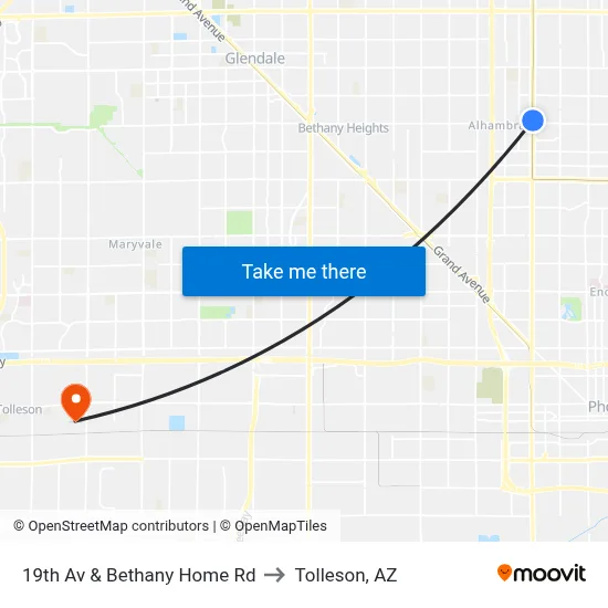 19th Av & Bethany Home Rd to Tolleson, AZ map