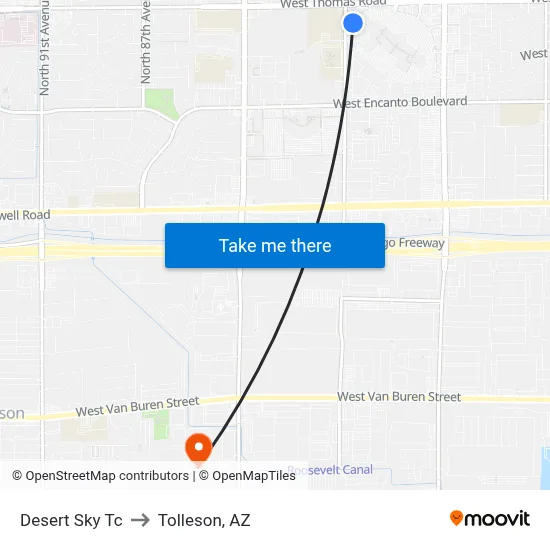 Desert Sky Tc to Tolleson, AZ map