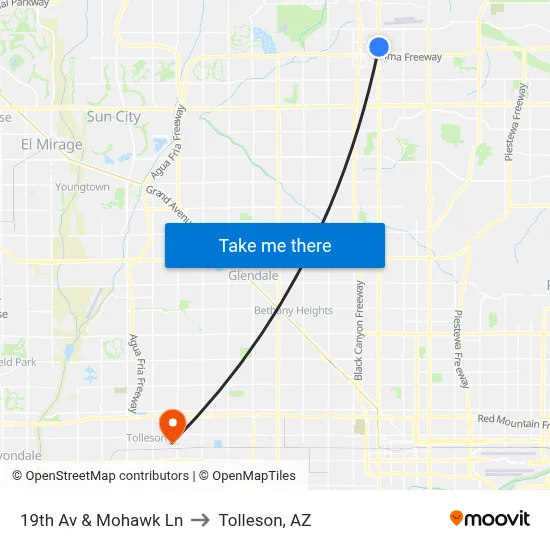 19th Av & Mohawk Ln to Tolleson, AZ map